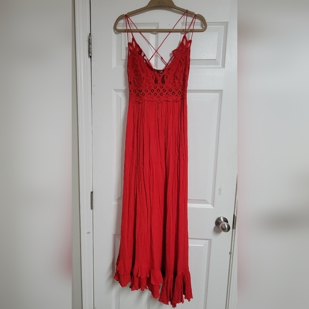 FP One Adella Maxi Slip Dress Red Size Large. - Picture 12 of 14